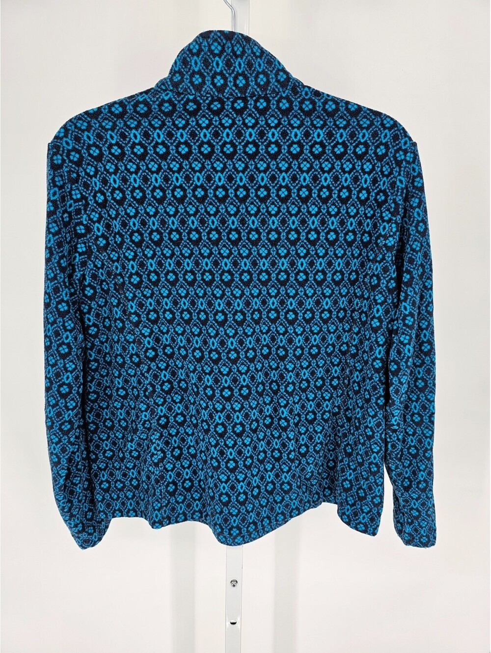 Lands' End Womens Sz L 1/4 zip fleece pullover features a blue geometric print - Picture 4 of 4